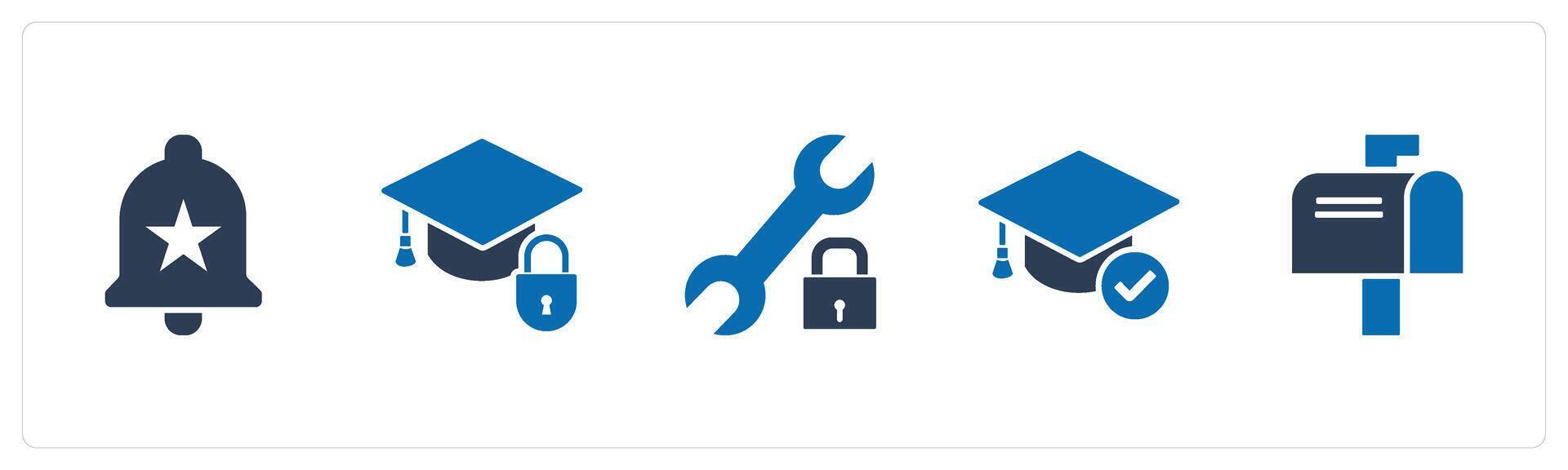 A set of 5 Contact icons as favorite bell, education security, setting protection vector