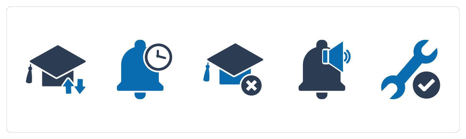 A set of 5 Contact icons as sync study, time notification, wrong degree vector