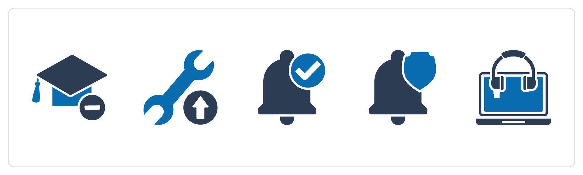 A set of 5 Contact icons as remove degree, maintenance, right notification vector