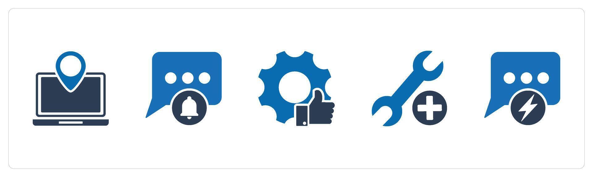 A set of 5 Contact icons as laptop location, message notification, like settings vector