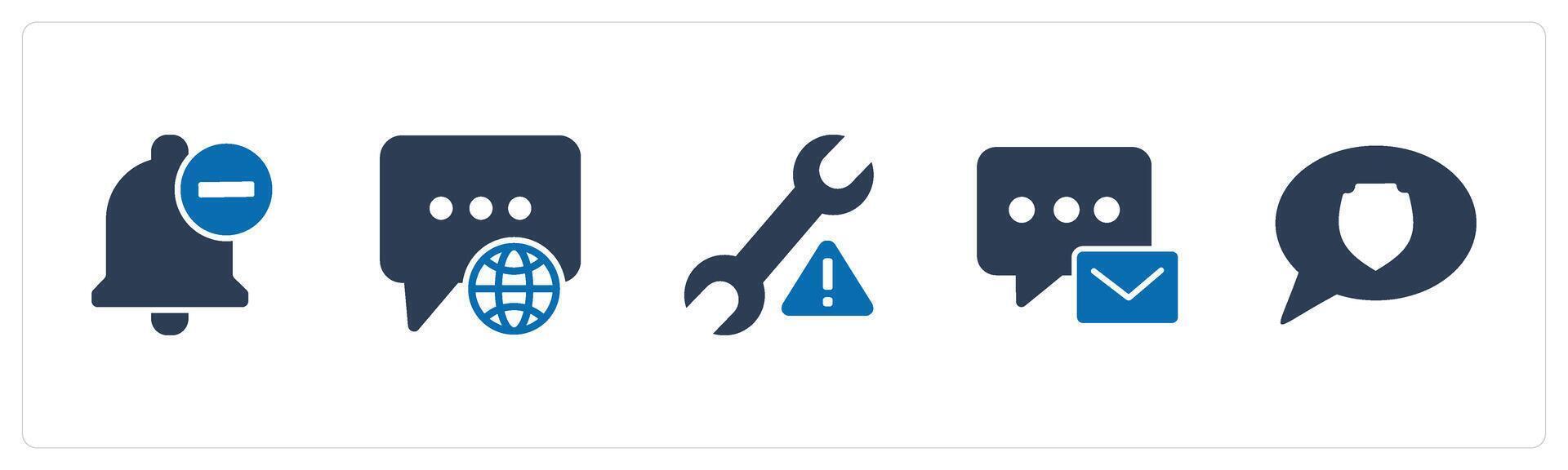 A set of 5 Contact icons as wrong notification, international message, optimization vector