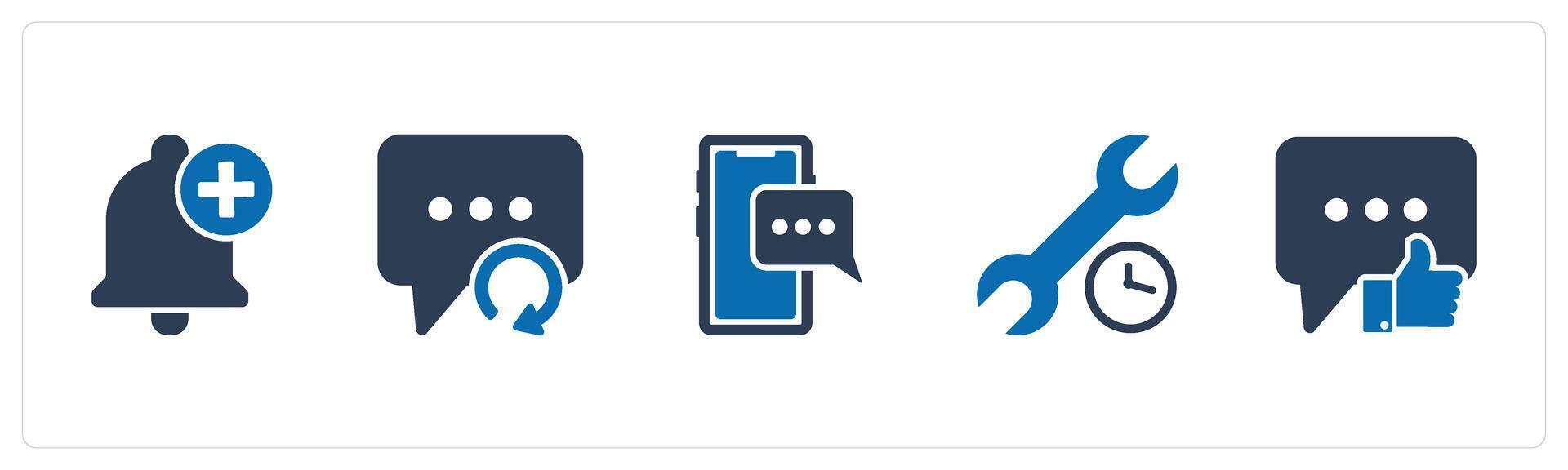 A set of 5 Contact icons as add notification, refresh message, mobile message vector