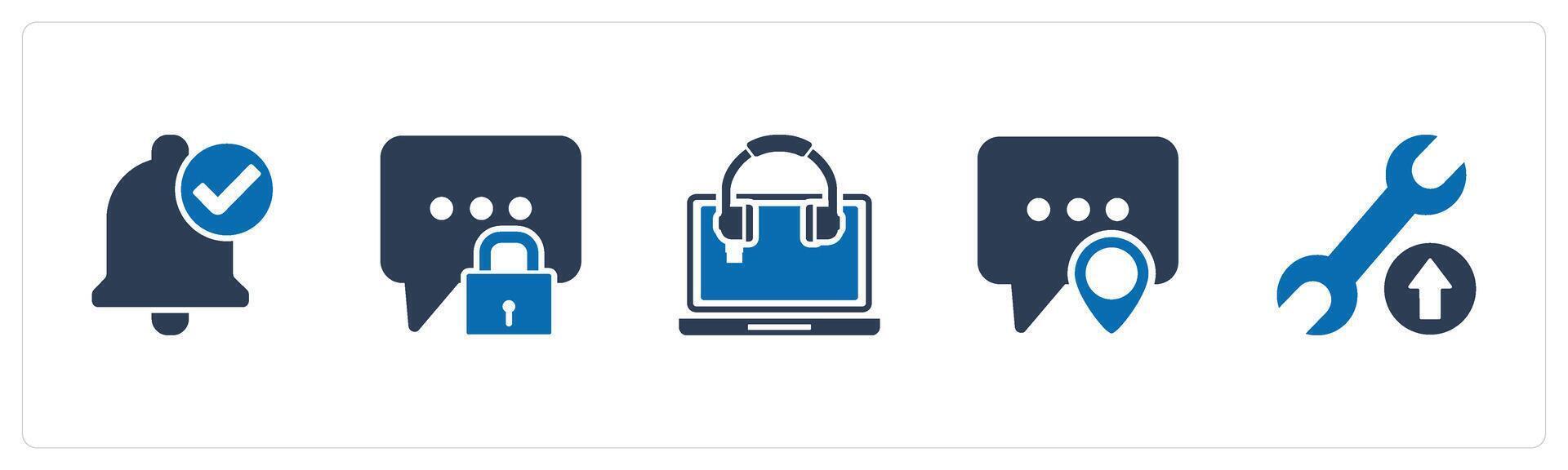 A set of 5 Contact icons as right notification, message protection, online music vector