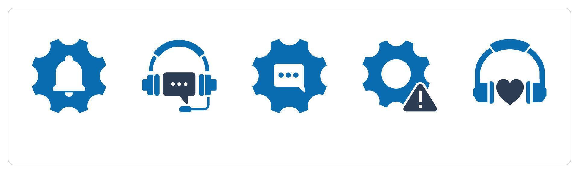 un conjunto de 5 5 contacto íconos como notificación configuración, auricular mensaje, ajuste mantenimiento vector