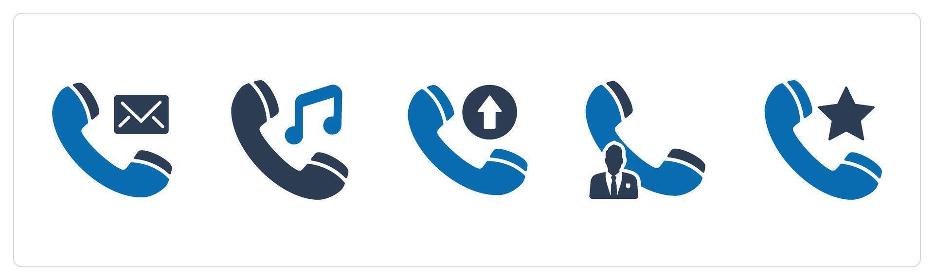 A set of 5 Contact icons as call message, music call, pick call, vector