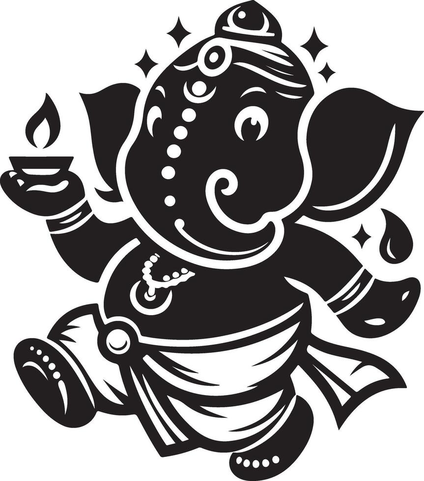 Minimalistic 2D black and white line drawing of Ganapati, with a cute and clean silhouette for the festival. vector