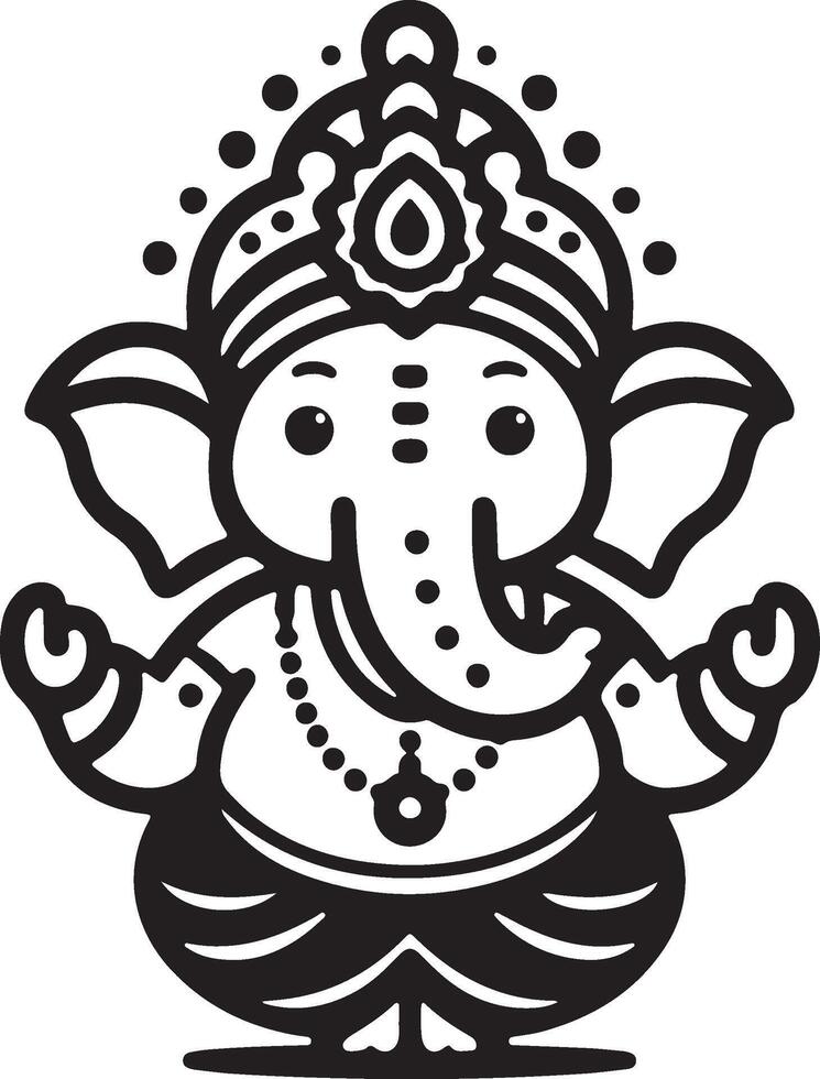 A simple black and white 2D line art of Ganapati, with low details for the Ganesh Chaturthi celebration. vector