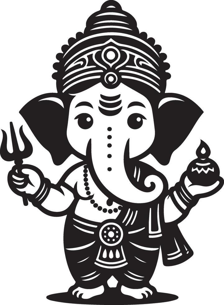 A clean 2D silhouette of Lord Ganesh in black and white, with minimal details for the Ganesh Chaturthi festival. vector