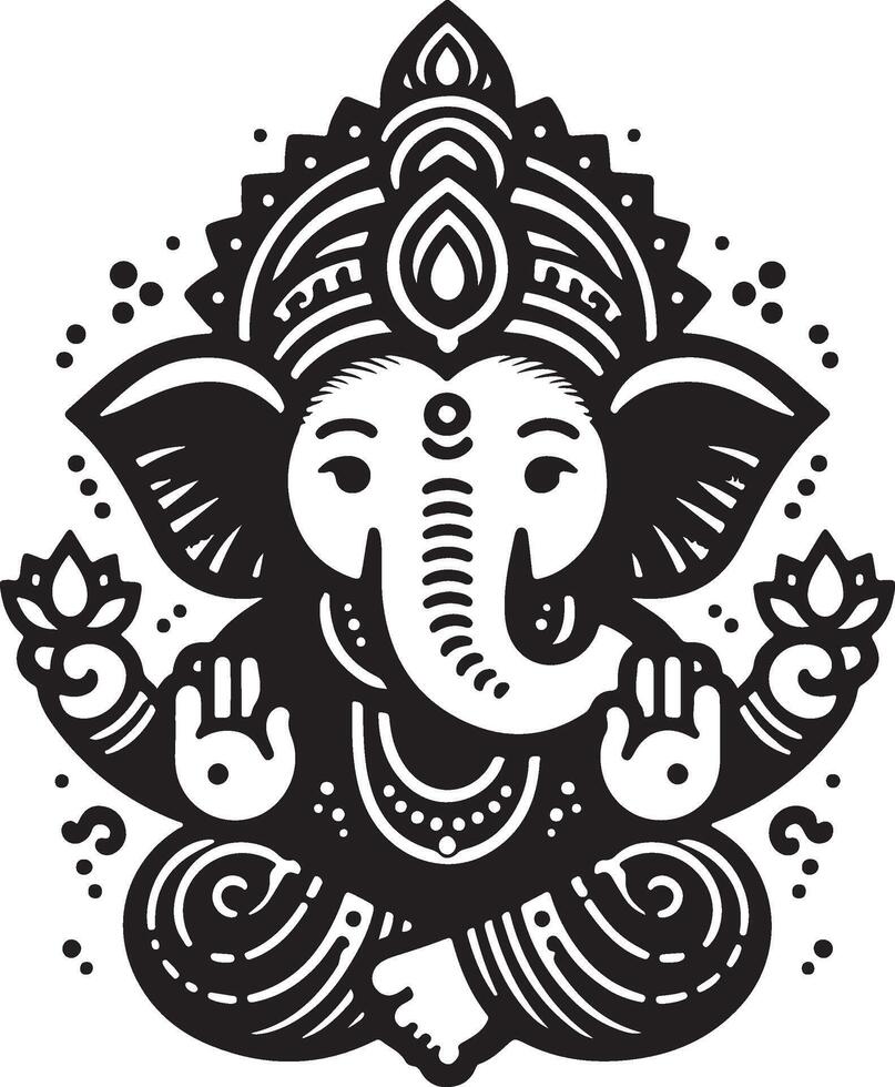 A clean and simple 2D black and white silhouette of Ganapati, featuring low details, perfect for Ganesh Chaturthi. vector