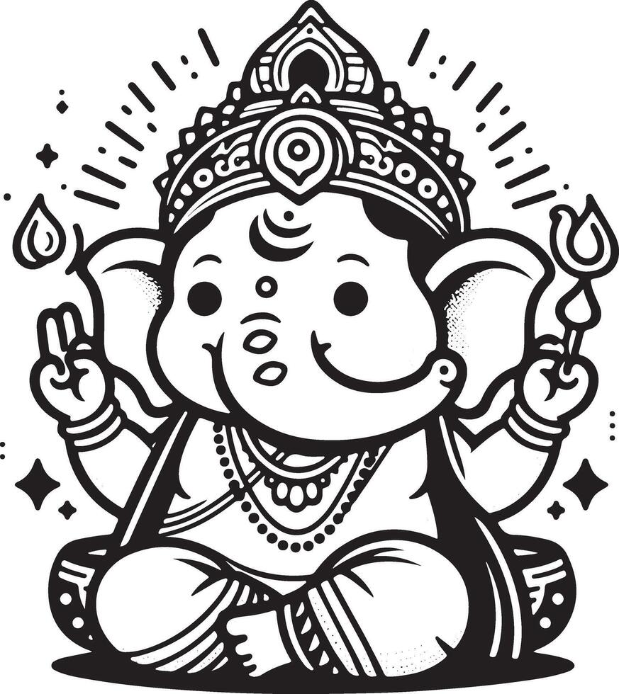 A minimalist 2D silhouette of Ganapati in black and white, perfect for Ganesh Chaturthi. vector