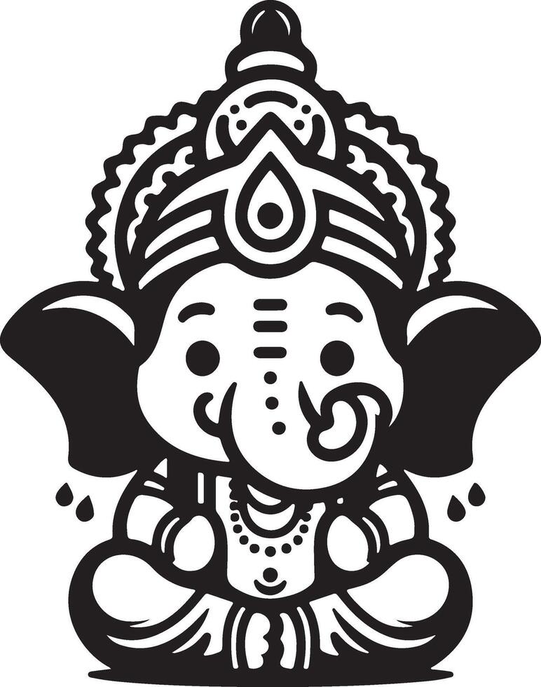 A low-detail black and white depiction of Lord Ganesh, rendered in 2D with a simple silhouette for Ganesh Chaturthi. vector