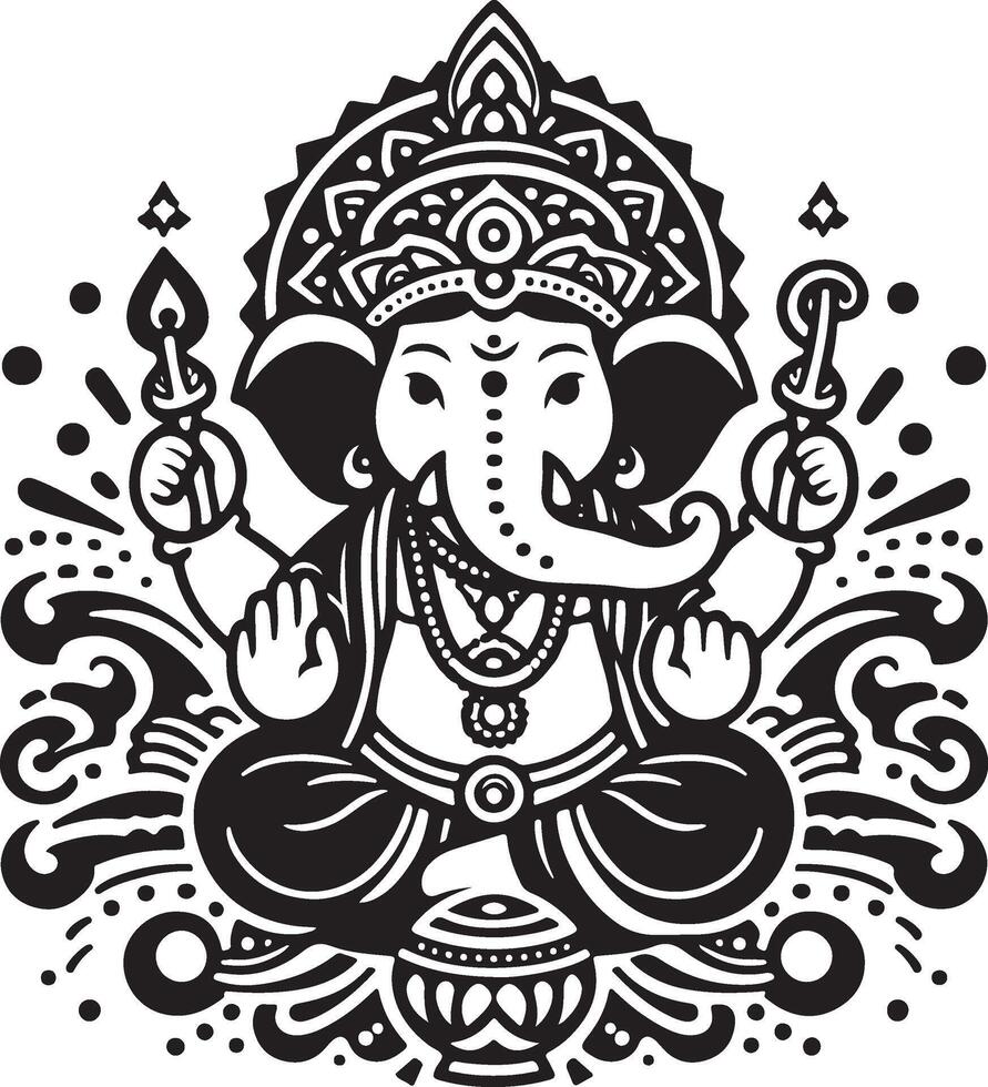 Simple 2D depiction of Lord Ganapati in black and white, designed with a minimalistic approach for Ganesh Chaturthi. vector