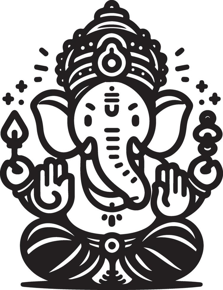 Minimalist 2D black and white silhouette of Ganapati, featuring a cute and low-detail design for the festival. vector