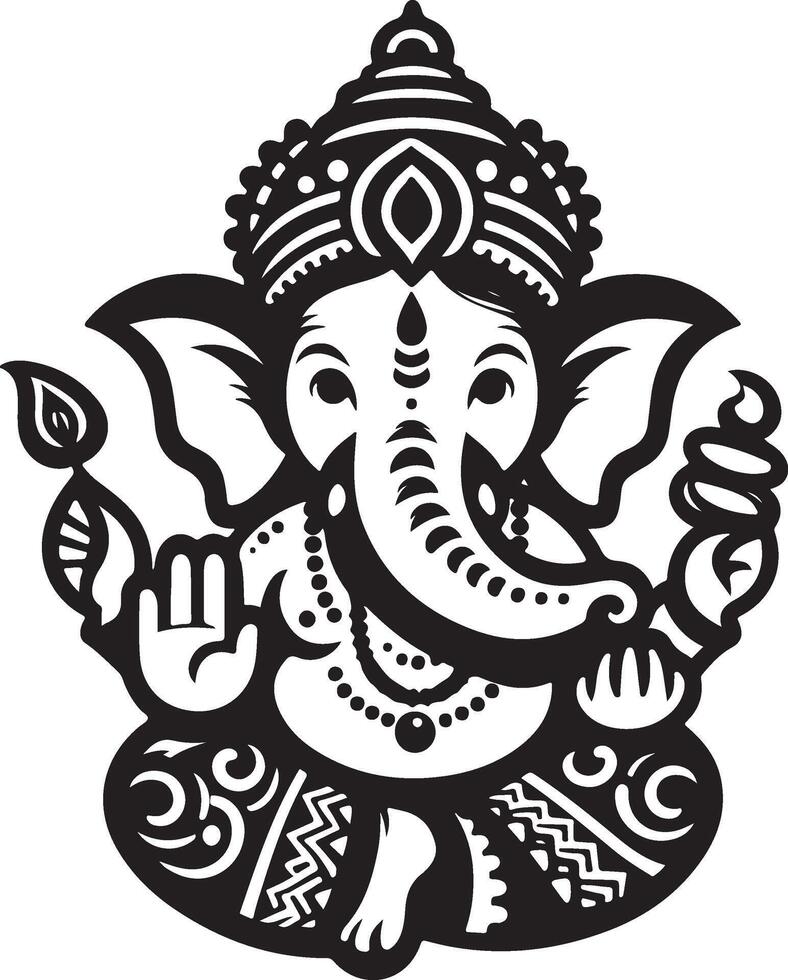 Simple 2D black and white depiction of Lord Ganapati, with a cute and minimal silhouette, ideal for Ganesh Chaturthi. vector
