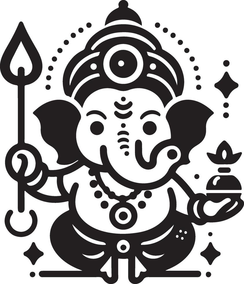 Minimal black and white line drawing of Lord Ganesh, featuring a simple silhouette for Ganesh Chaturthi. vector