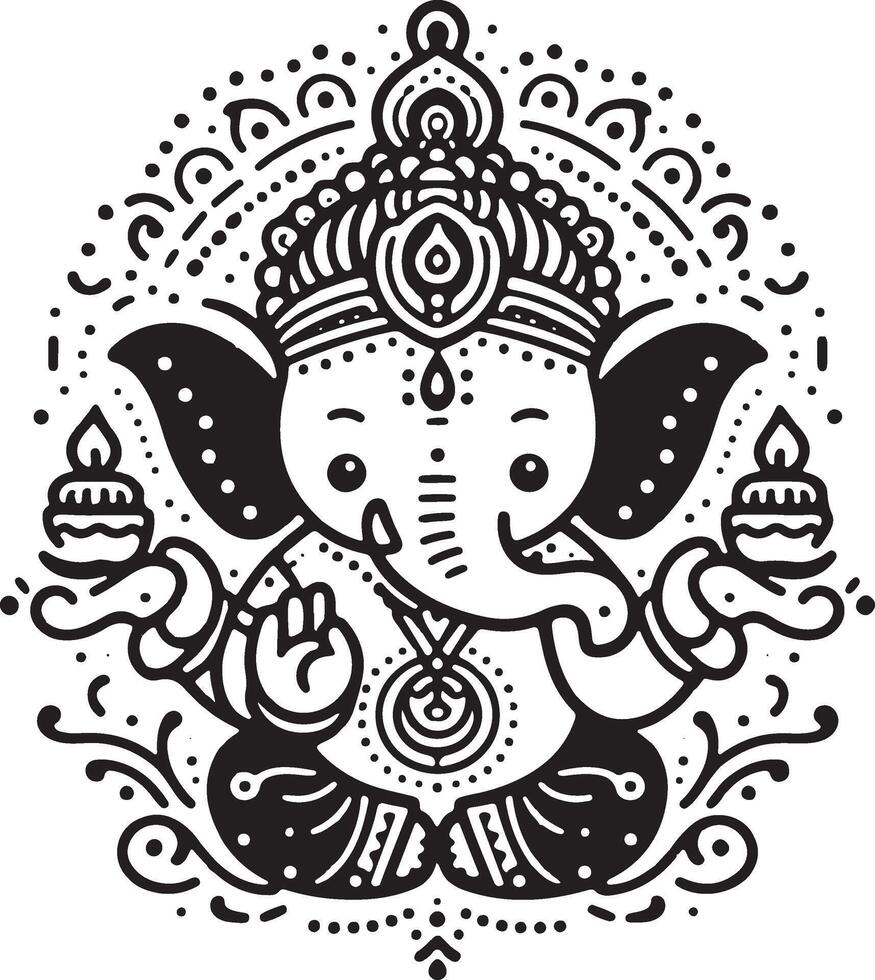 A charming and simple 2D black and white silhouette of Ganesh, designed for the Ganesh Chaturthi celebration. vector