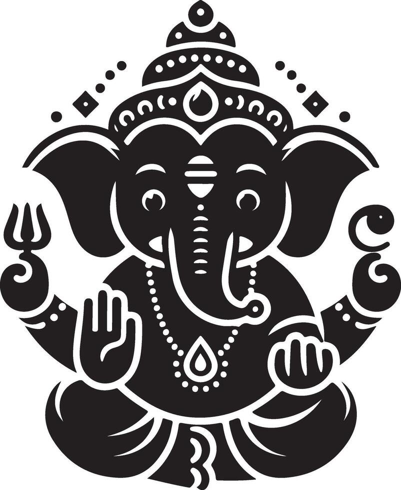 Low-detail black and white 2D depiction of Lord Ganesh, drawn in a cute and simple silhouette for Ganesh Chaturthi. vector