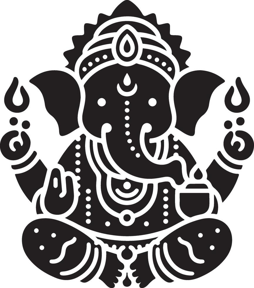 Charming 2D silhouette of Ganapati in black and white, with low details, ideal for Ganesh Chaturthi celebrations. vector