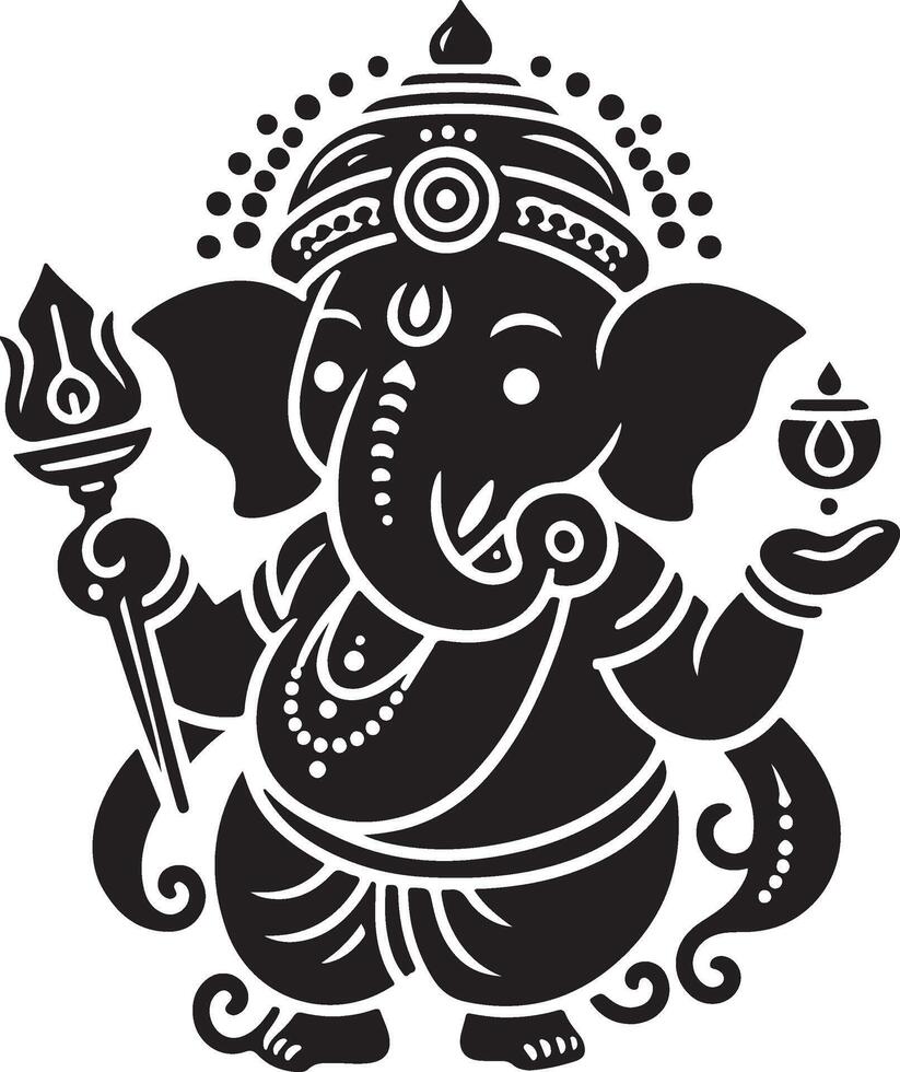 A low-detail, clean 2D silhouette of Ganesh, designed in black and white for Ganesh Chaturthi celebrations. vector