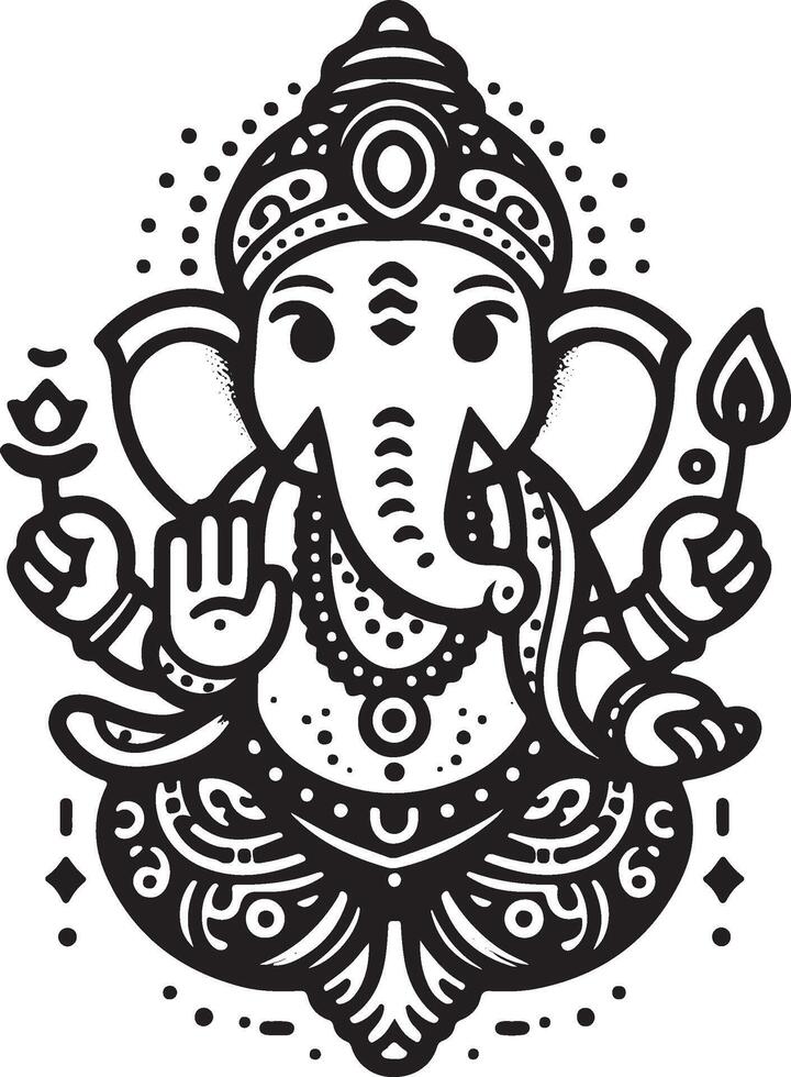 Clean and simple 2D line art of Lord Ganapati, drawn in black and white for Ganesh Chaturthi celebrations. vector