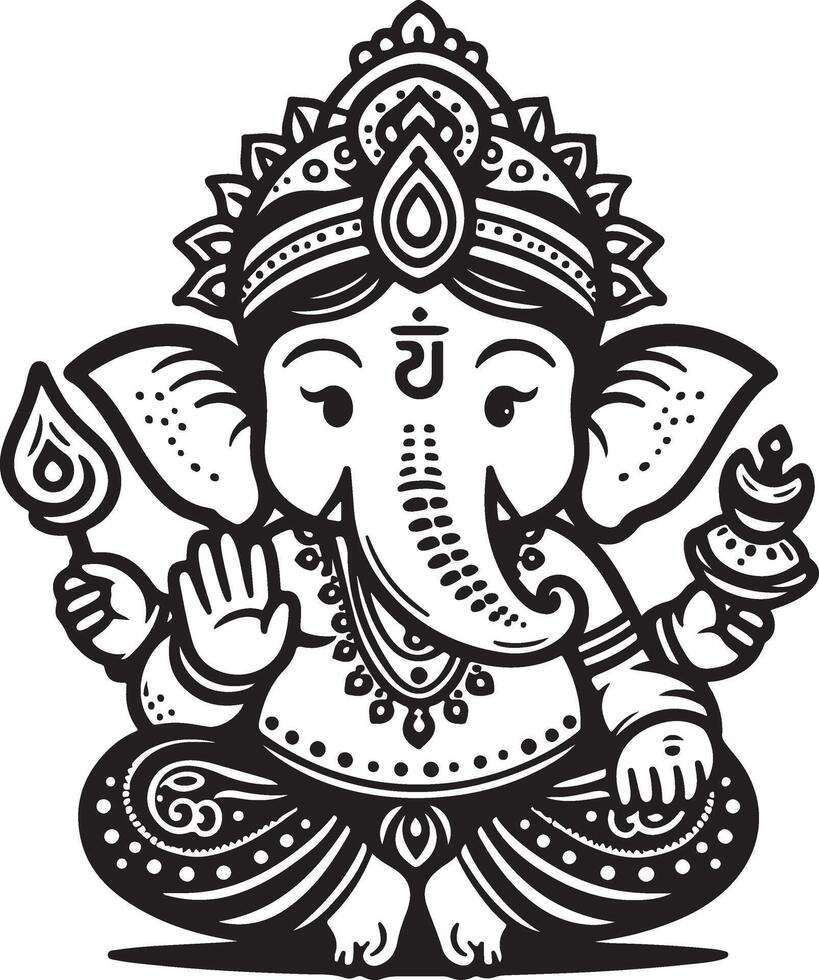 A charming black and white 2D silhouette of Lord Ganesh, with minimal details for the Ganesh Chaturthi festival. vector