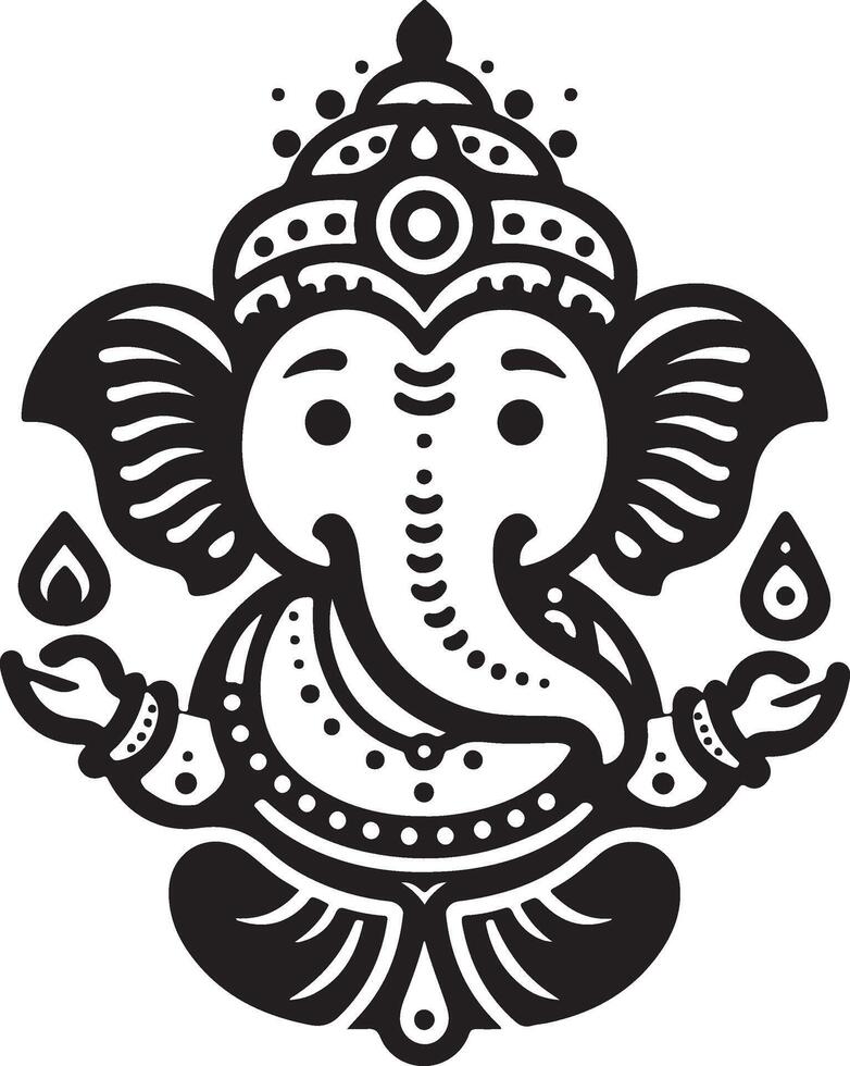 A minimalist 2D black and white illustration of Lord Ganapati, perfect for Ganesh Chaturthi celebrations. vector