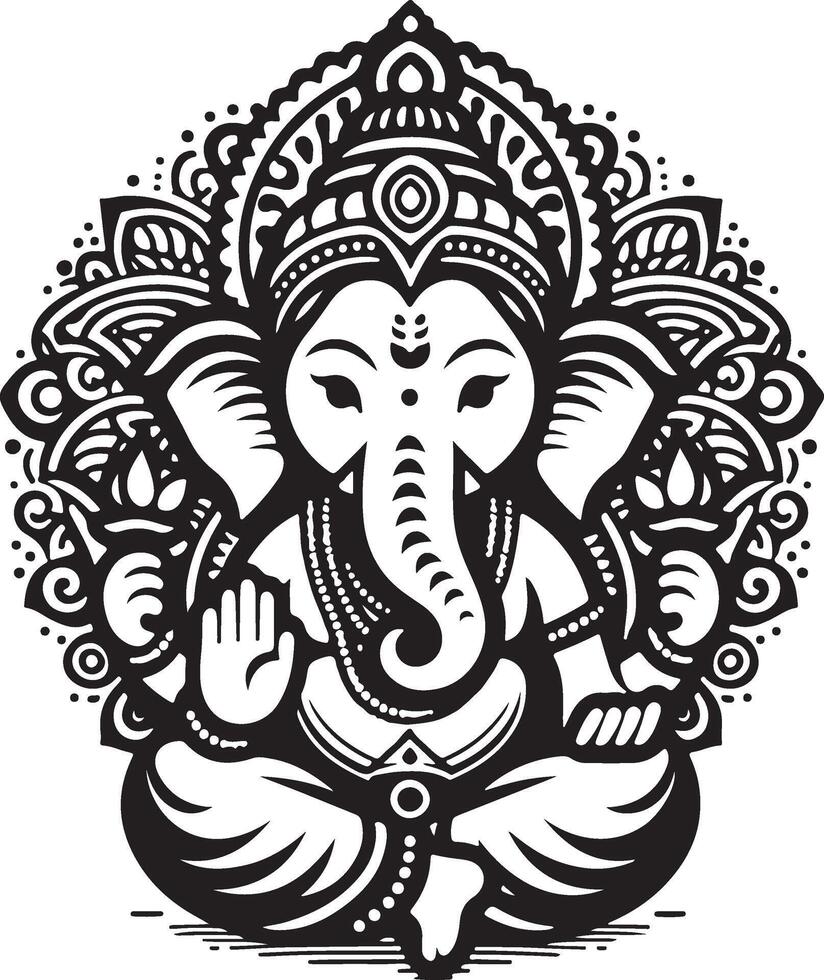 Simple black and white 2D depiction of Lord Ganesh, designed with minimalism for Ganesh Chaturthi. vector