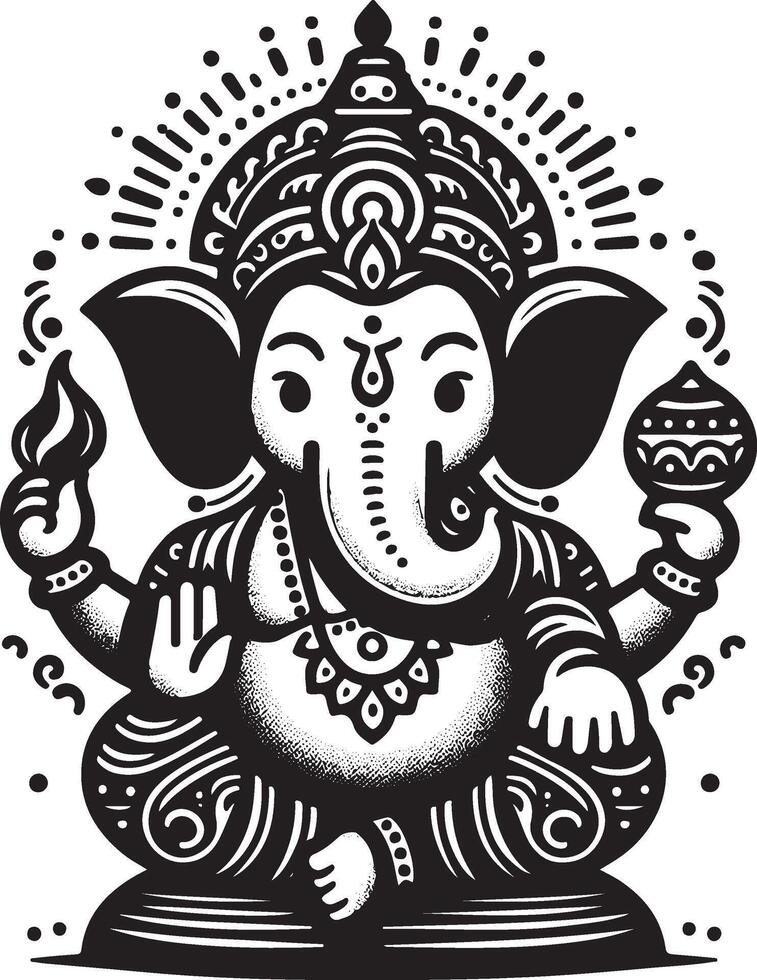 Low-detail black and white silhouette of Ganapati, rendered in a simple 2D style, perfect for Ganesh Chaturthi. vector