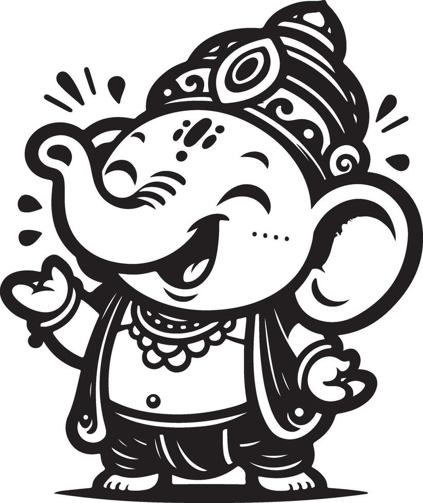 A minimal 2D silhouette of Lord Ganesh, rendered in black and white line art, perfect for Ganesh Chaturthi. vector