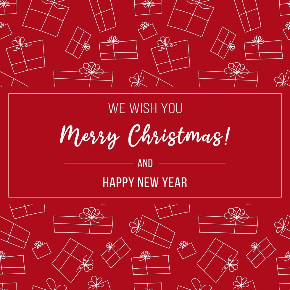 Merry Christmas. Concept Christmas card with seamless print with gifts, hand drawn in doodle style, and greeting inscription vector