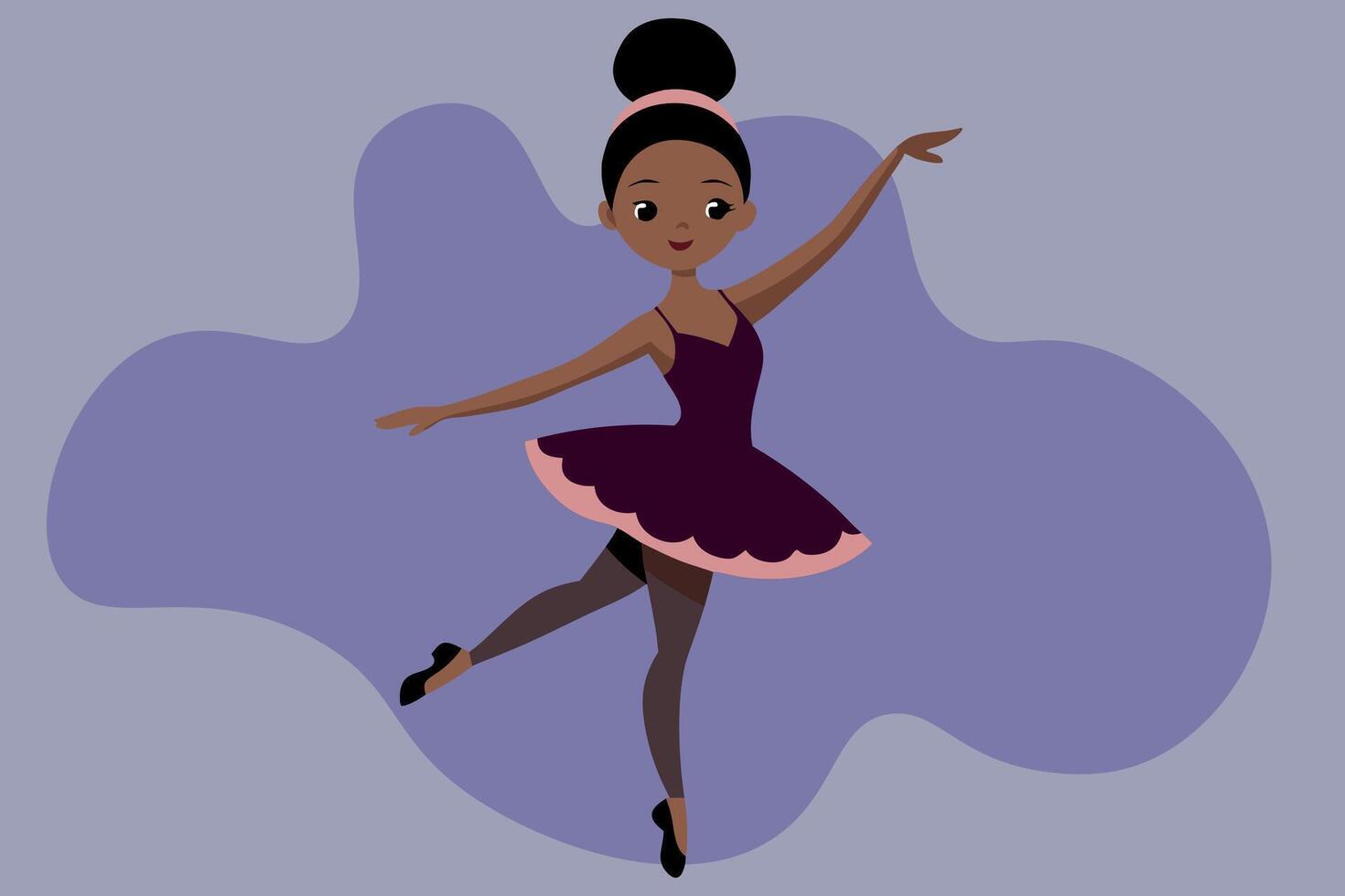 illustration classical ballet African girl ballet dancer in black tutu and pointe shoes dancing vector
