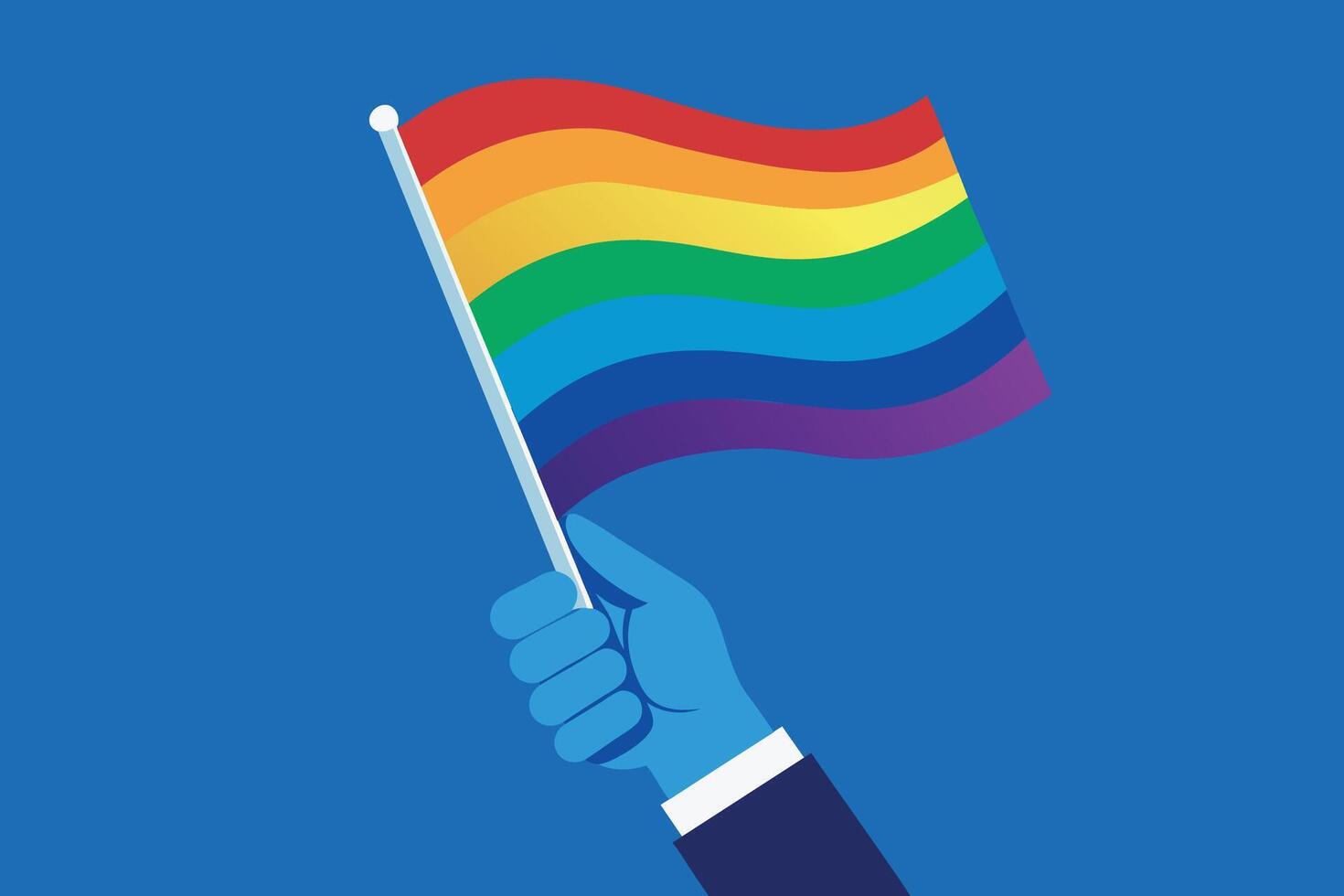 Person holds lgbt rainbow flag in hand. Flat illustration. Pride day concept vector