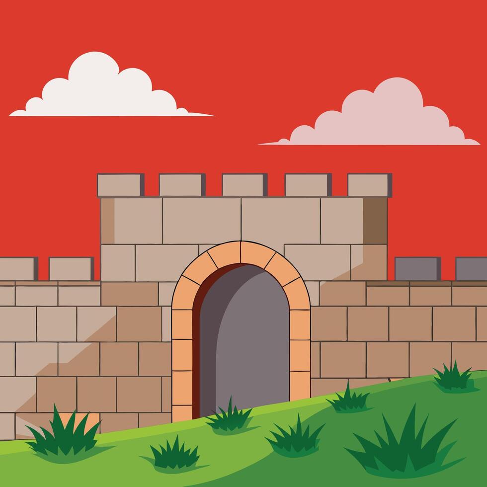 cartoon of a old castle gate vector