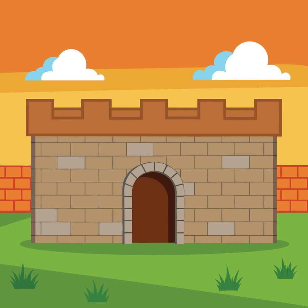 A cartoon of a old castle gate illustration vector