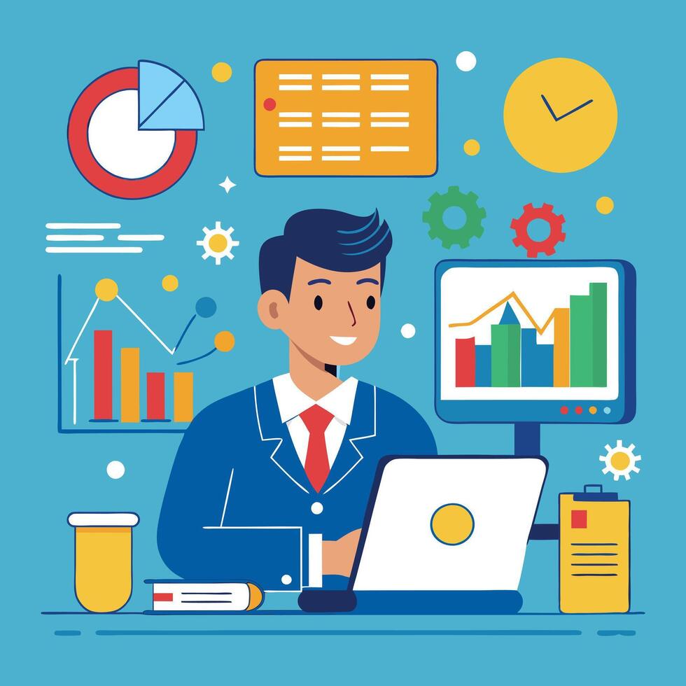 Flat Style Financial Analyst Art Illustration vector
