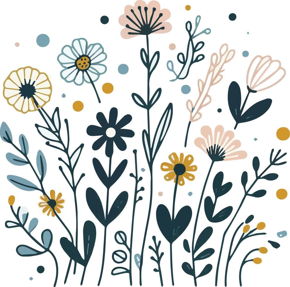 A hand drawn abstract seamless pattern wildflower flat icon Spring floral design vector