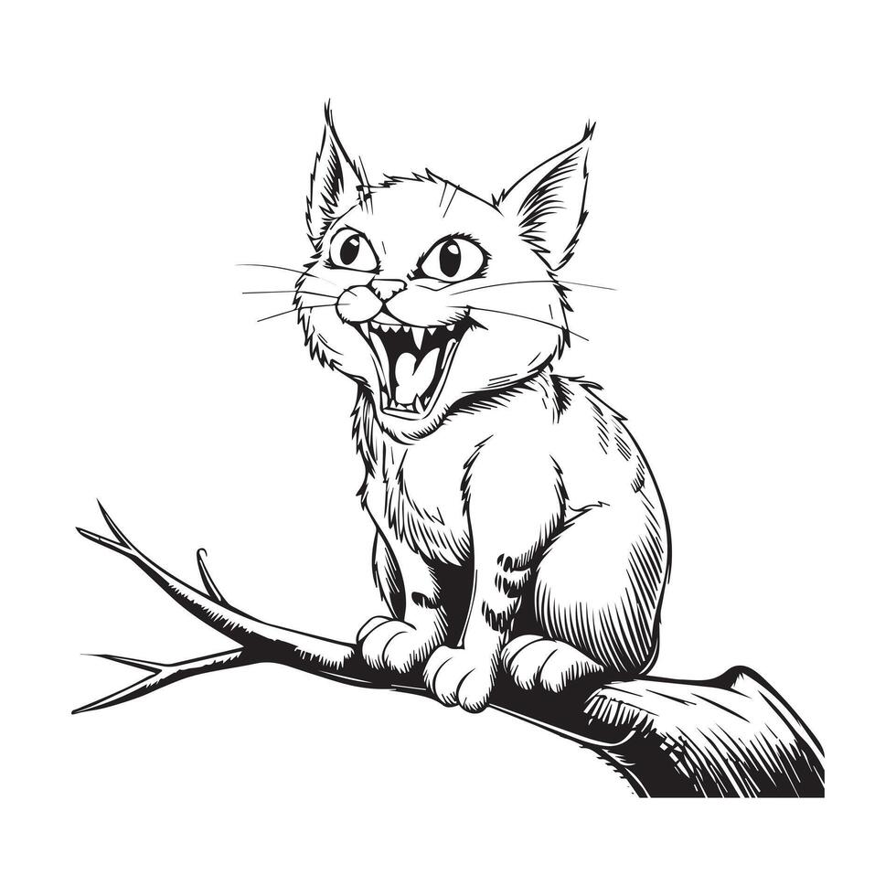 an angry cat design for coloring page vector