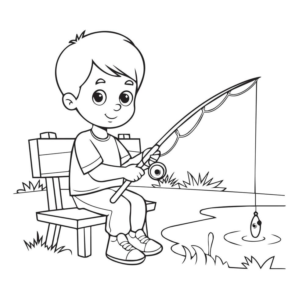 a child catching fish design vector