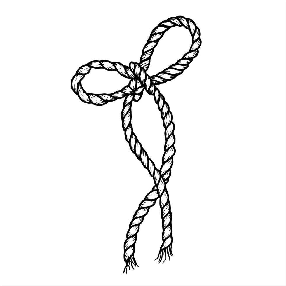 Hand drawn rope in the form of a bow, nautical collection, illustration vector
