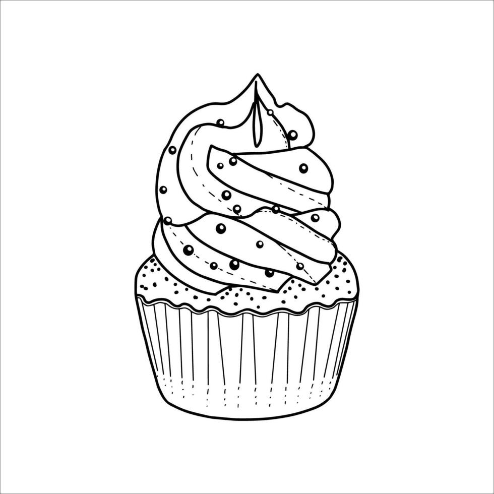 Hand drawn cupcake with cream. illustration vector