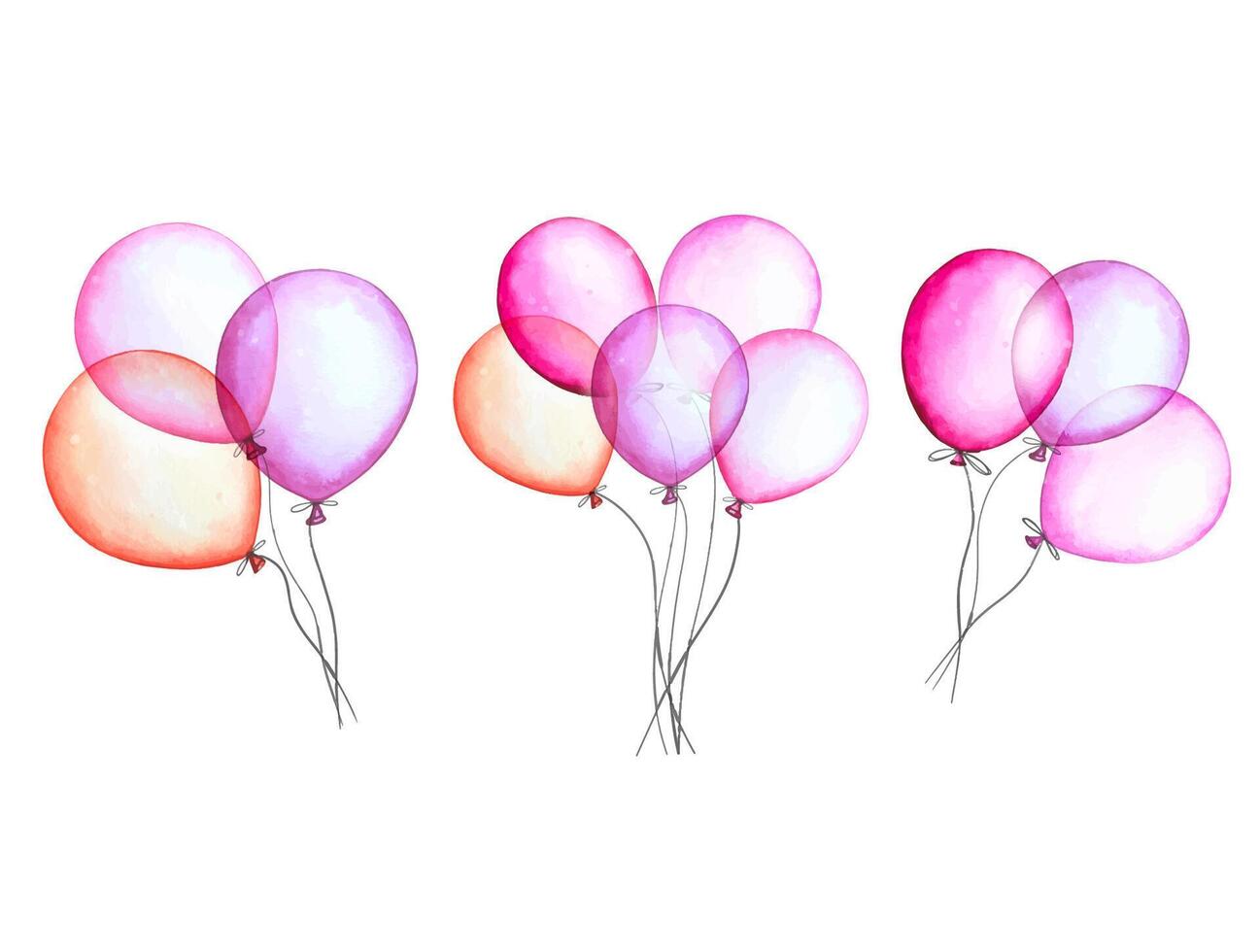Pink balloons. Hand drawn watercolor illustration vector