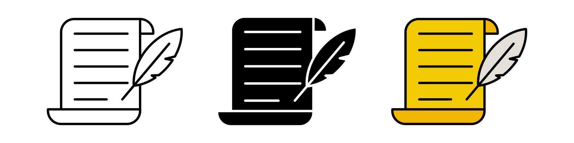 pen and parchment paper icon set. writing sign symbol. trendy and modern design vector