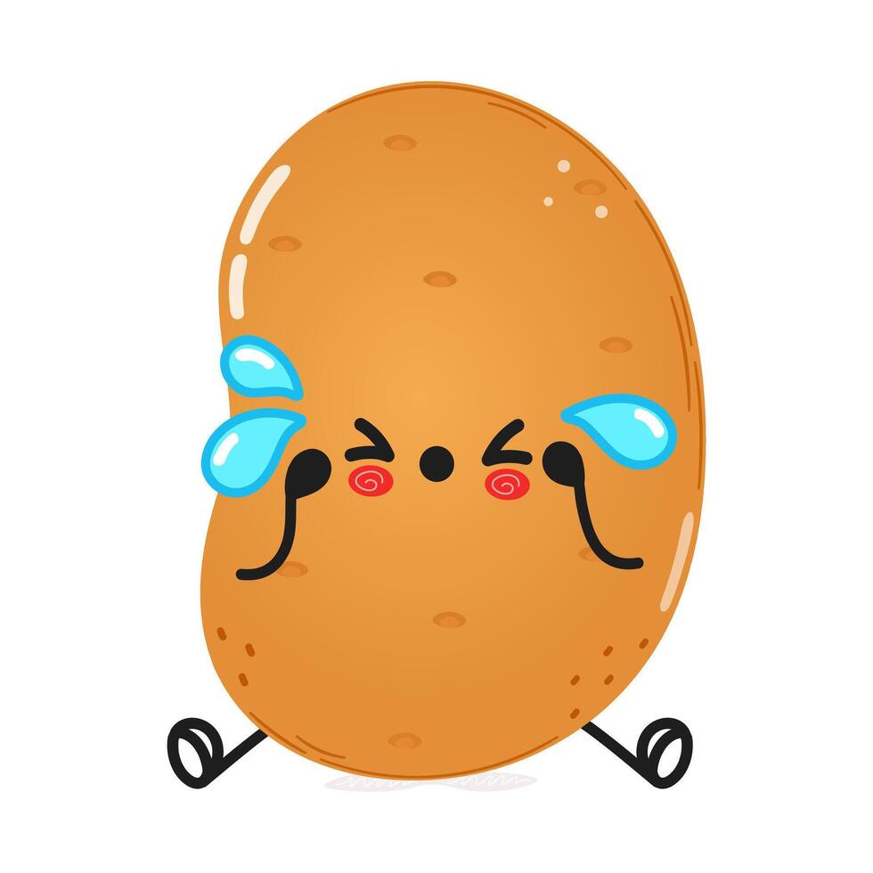 Sad Potato character. hand drawn cartoon kawaii character illustration icon. Isolated on white background. Sad Potato character concept vector