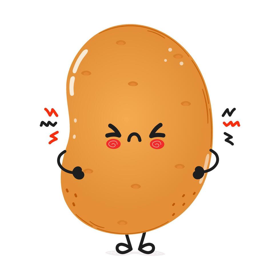 Cute angry Potato character. hand drawn cartoon kawaii character illustration icon. Isolated on white background. Sad Potato character concept vector