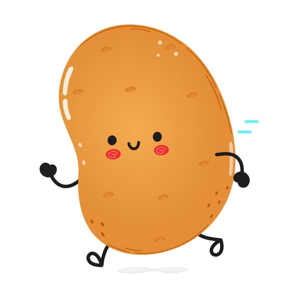 Cute funny running Potato. hand drawn cartoon kawaii character illustration icon. Isolated on white background. Run Potato concept vector