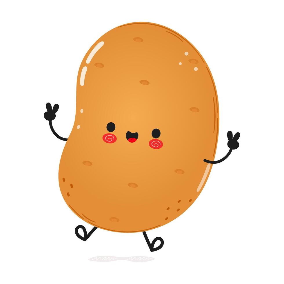 Potato jumping character. hand drawn cartoon kawaii character illustration icon. Isolated on white background. Potato character concept vector