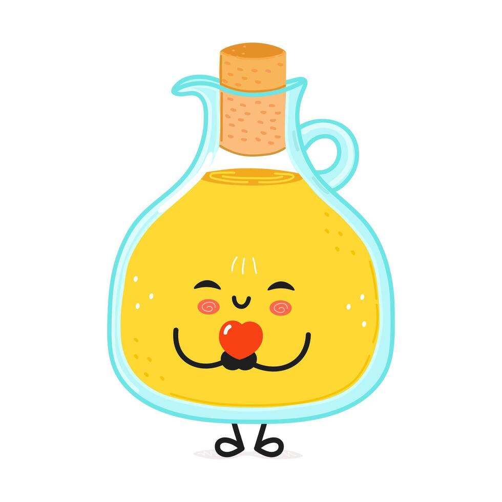 Olive oil holding a heart in hands character. hand drawn cartoon kawaii character illustration icon. Isolated on white background. Olive oil in love character concept vector
