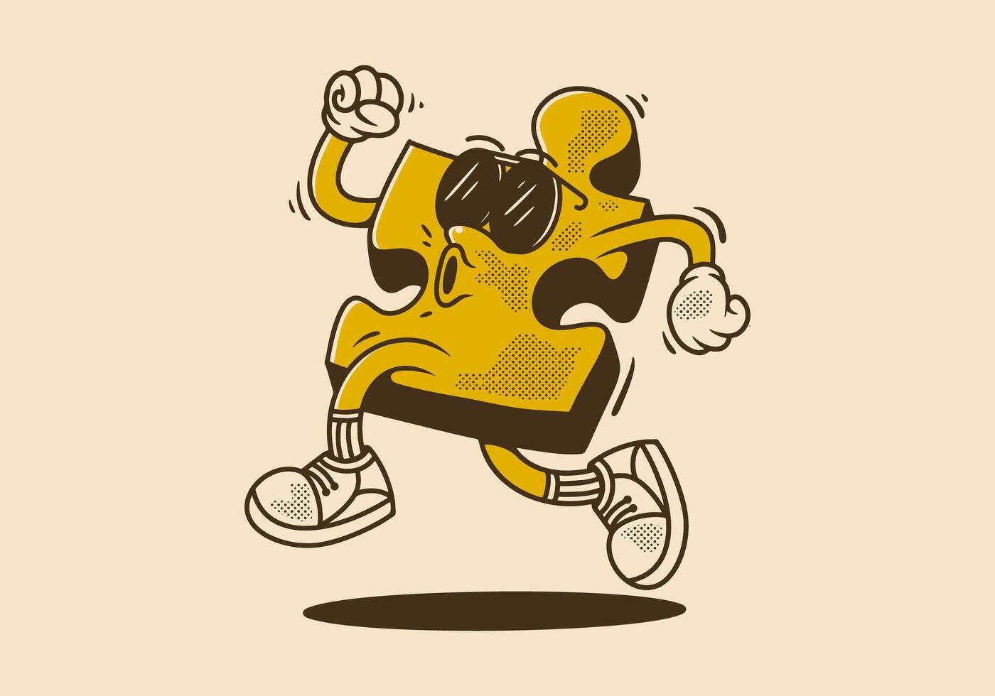 Vintage Mascot character of puzzle in running pose vector