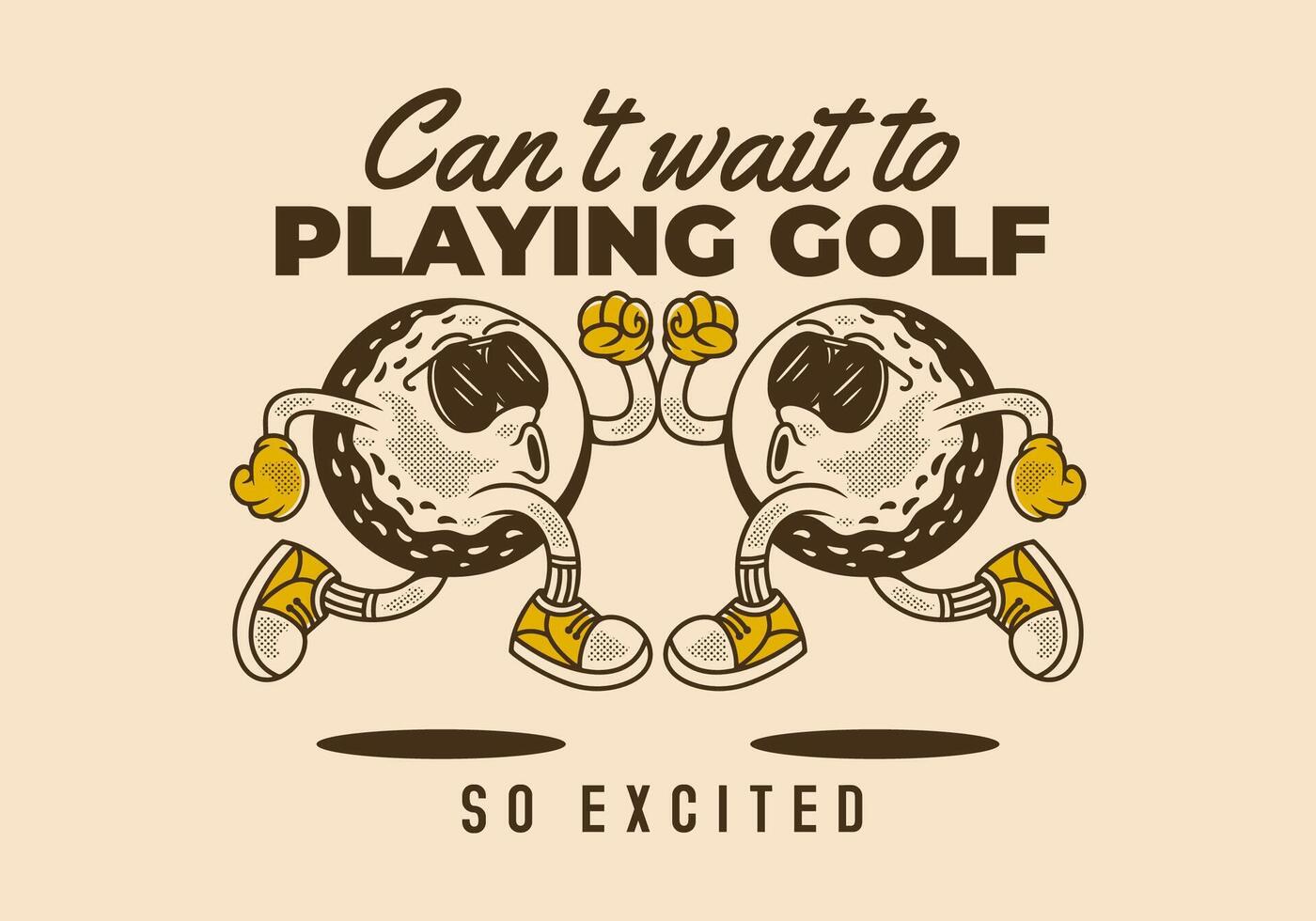 Cant't wait to playing golf. Retro character of golf ball in running pose vector