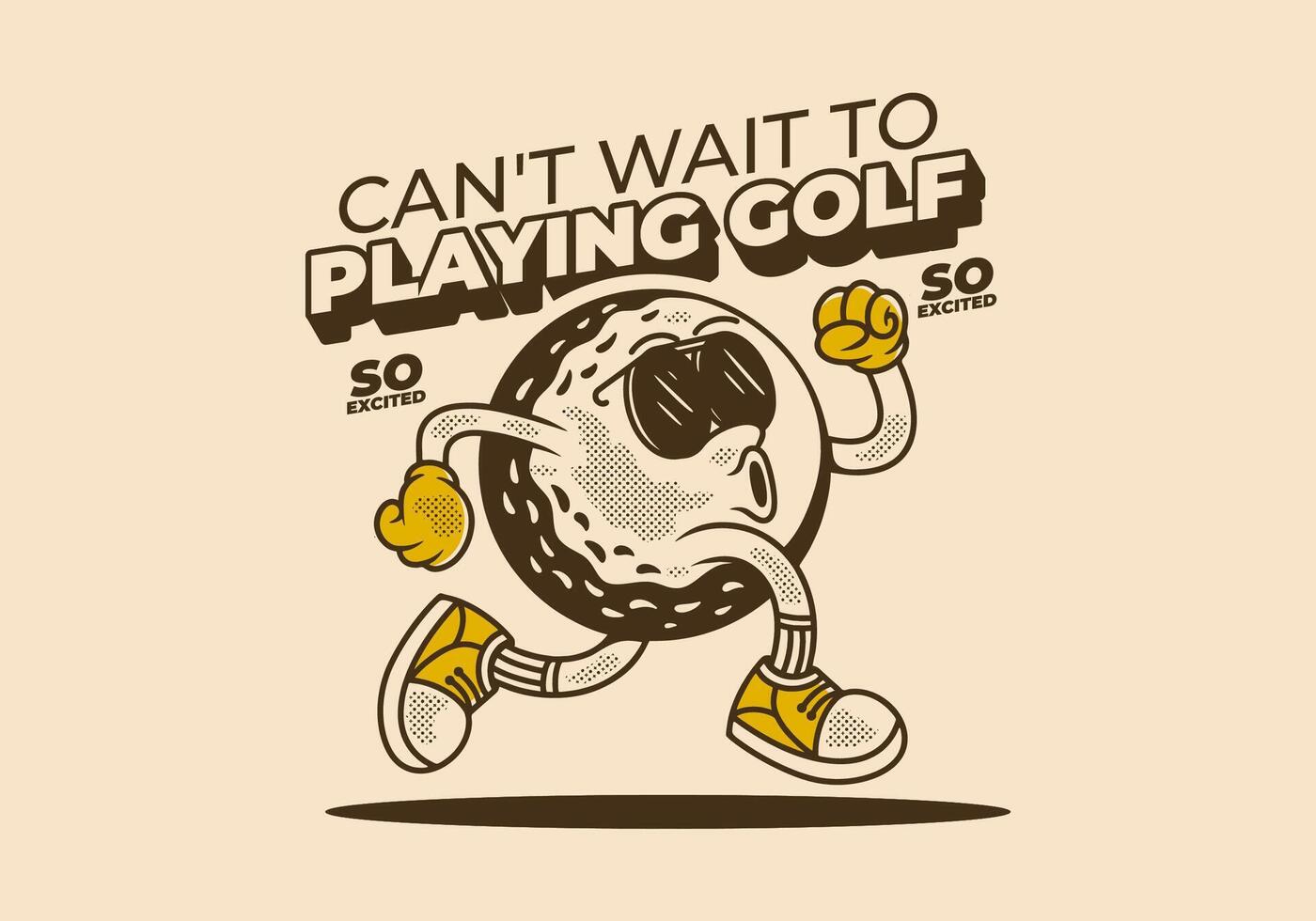 Cant't wait to playing golf. Retro character of golf ball in running pose vector